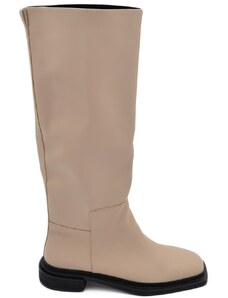 Corina Stivali donna a punta quadrata beige gambale morbido al ginocchio tacco quadrato basso 3 cm moda con zip