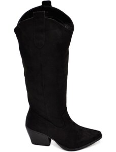 Malu Shoes Stivali donna camperos texani stile western nero liscio su pelle scamosciata tinta unita altezza polpaccio
