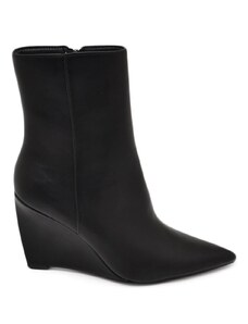 Malu Shoes Tronchetto stivaletto nero donna ecopelle effetto calzino con tacco a zeppa 10 cm aderente con zip a punta