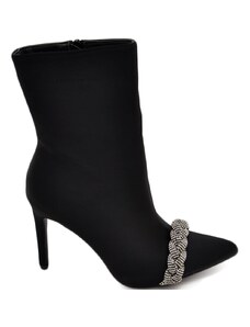Malu Shoes Tronchetto donna in raso nero con gioiello luminoso fascia in punta tacco a spillo 12 rigido sopra la caviglia