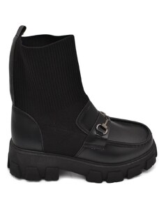 Malu Shoes Stivaletti donna chelsea boots combat effetto calzino e pelle nero fondo alto elastico morsetto argento made in italy