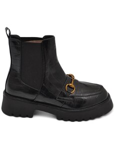 Malu Shoes Stivaletti donna chelsea boots combat in ecopelle stampa cocco nero fondo alto elastico morsetto oro made in italy
