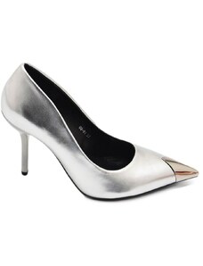 Malu Shoes Decolette' donna pelle matte argento satinato con punta gioiello tacco 10 cm spillo