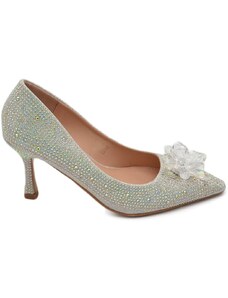Malu Shoes Decolette' scarpa donna gioiello spilla cristallo di ghiaccio argento in punta tacco sottile 8 cm elegante evento