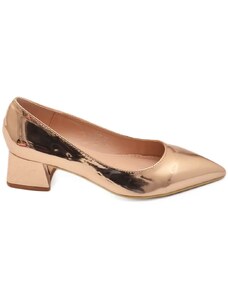 Malu Shoes Decollete' donna basso a punta in vernice lucido oro rosa champagne con tacco quadrato 4 cm linea basic