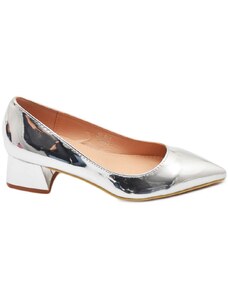 Malu Shoes Decollete' donna basso a punta in vernice lucido argento con tacco quadrato 4 cm linea basic