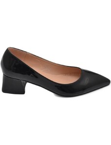 Malu Shoes Decollete' donna basso a punta in vernice lucido nero con tacco quadrato 4 cm linea basic