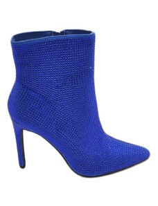 Malu Shoes Scarpa tronchetto mezzo stivaletto donna a punta blu con tacco 12 luccicante con strass zip elegante