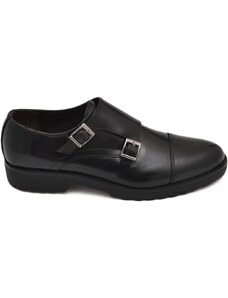 Malu Shoes Scarpe uomo doppia fibbia eleganti vera pelle nera suola in gomma ultralight handmade in italy fibbie argento