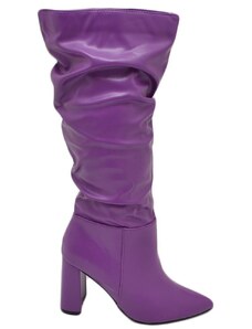 Malu Shoes Stivali donna alti in ecopelle viola al ginocchio a punta arricciati con zip tacco doppio 10 evergreen