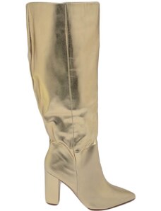 Malu Shoes Stivali donna oro a punta tacco doppio 10 cm lucido effetto specchio altezza ginocchio rigido con zip moda