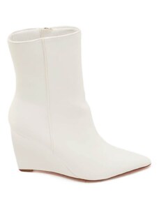 Malu Shoes Tronchetto stivaletto bianco donna ecopelle effetto calzino con tacco a zeppa 10 cm aderente con zip a punta