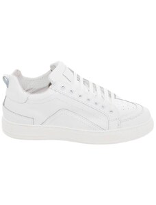 Malu Shoes Sneakers bassa uomo in vera pelle bianca e cuciture a contrasto fondo in gomma bianco moda business man comfort