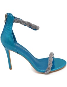 Malu Shoes Sandali gioiello donna turchese in vernice treccia di strass sulla caviglia piede tacco a spillo 12 elegante