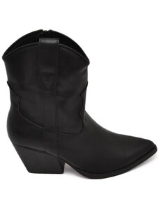Malu Shoes Texano tronchetti donna camperos in ecopelle nera stivaletti con tacco largo comodo 5 cm liscio alla caviglia zip