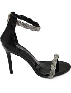 Malu Shoes Sandali gioiello donna nero in vernice treccia di strass sulla caviglia piede tacco a spillo 12 elegante