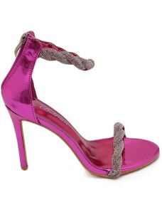 Malu Shoes Sandali gioiello donna fucsia in vernice treccia di strass sulla caviglia piede tacco a spillo 12 elegante