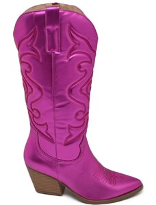 Malu Shoes Stivali donna camperos texani stile western dettagli laser fucsia porpora perlato tacco western 7 cm con zip laterale
