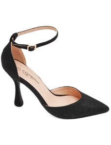 Malu Shoes Decollete donna in glitter nero con cinturino alla caviglia e tacco a base stabile 10 cm elegante comodo