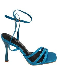 Malu Shoes Sandali tacco donna fascette lucide turchese e cinturino alla caviglia tacco a spillo comodo 12 cm elegante