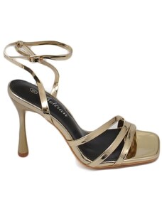 Malu Shoes Sandali tacco donna fascette lucide oro e cinturino alla caviglia tacco a spillo comodo 12 cm elegante