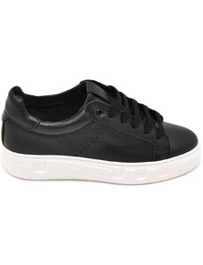 Malu Shoes Scarpa sneakers bassa uomo basic vera pelle bottolata nera linea basic fondo in gomma bianco alto PASOL casual