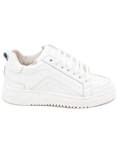Malu Shoes Sneakers bassa uomo in vera pelle bianca e cuciture a contrasto fondo in gomma Army moda business man comfort