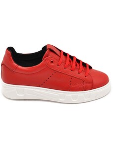 Malu Shoes Scarpa sneakers bassa uomo basic vera pelle bottolata rossa linea basic fondo in gomma bianco alto pasol casual