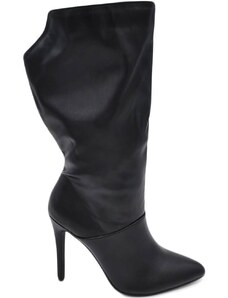 Malu Shoes Stivali tronchetti donna alti in ecopelle nero al polpaccio a punta liscio con zip modello over tacco spillo 10cm