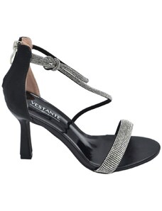 Malu Shoes Sandali gioiello donna nero in vernice con strass chiusura alla caviglia tacco a spillo 10 cm elegante