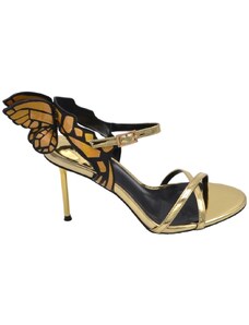 Malu Shoes Sandalo tacco donna vernice oro lucido con cinturino alla caviglia farfalla dietro effetto specchio tacco alto 12