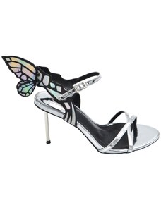 Malu Shoes Sandalo tacco donna vernice argento lucido con cinturino alla caviglia farfalla dietro effetto specchio tacco alto 12