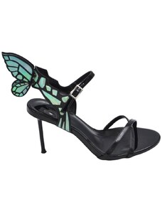 Malu Shoes Sandalo tacco donna vernice nero lucido con cinturino alla caviglia farfalla dietro effetto specchio tacco alto 12