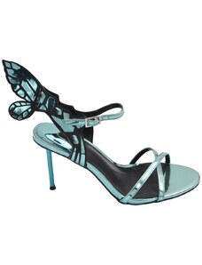Malu Shoes Sandalo tacco donna vernice celeste lucido con cinturino alla caviglia farfalla dietro effetto specchio tacco alto 12