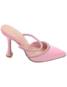 Malu Shoes Decollete mules slingback in raso rosa con fascia di brillantini sul dorso tacco a spillo comodo 6 cm moda