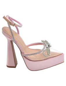 Malu Shoes Scarpe decollete donna gioiello trasparente rosa plateau 3 cm e tacco alto 15 cm cinturino alla caviglia moda