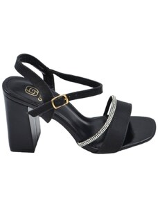 Malu Shoes Scarpe sandalo donna nero pelle lucida con fasce a incrocio satinate e chiusura alla caviglia sling back lltacco 5cm