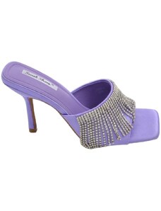 Malu Shoes Sandalo gioiello viola donna tacco sottile 8 cm fascia larga con strass pendenti luccicanti cerimonia evento open toe