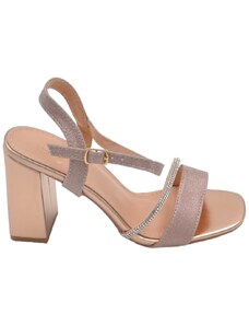 Malu Shoes Scarpe sandalo donna oro rosa pelle con fasce a incrocio satinate e chiusura alla caviglia sling back tacco largo 5cm