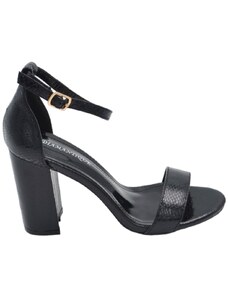 Malu Shoes Sandalo alto donna nero effetto squamato tacco doppio 8 cm cinturino alla caviglia linea basic cerimonia evento elegante
