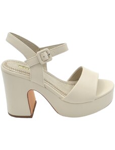 Malu Shoes Scarpe sandalo donna pelle beige platform punta rotonda tacco largo 10 cm plateau 4 cm cinturino alla caviglia open toe