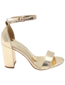 Malu Shoes Sandalo alto donna oro effetto squamato tacco doppio 8 cm cinturino alla caviglia linea basic cerimonia evento elegante