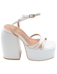 Malu Shoes Zeppa donna Sandalo platform in pelle bianco con plateau alto 5 cm e tacco grosso 15 cm cinturino sottile alla caviglia