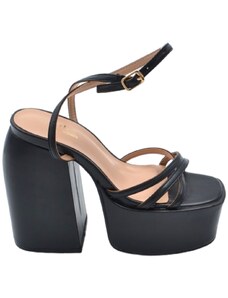 Malu Shoes Zeppa donna sandalo platform in pelle nero con plateau alto 5 cm e tacco grosso 15 cm cinturino sottile alla caviglia
