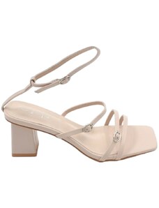 Malu Shoes Sandalo donna beige con fascette regolabile con fibbia tacco basso largo comodo 5 cm chiusura alla caviglia comodo