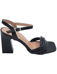 Malu Shoes Sandalo alto donna nero pelle open toe tacco doppio 8 cm cinturino alla caviglia regolabile fascia intrecciata avampiede