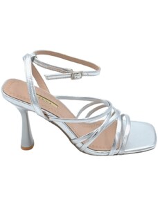 Malu Shoes Sandali donna pelle lucida argento tacco clessidra 10 cm fascette incrociate all'avampiede chiusura caviglia regolabile