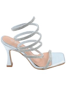 Malu Shoes Sandali donna gioiello argento tacco clessidra 10cm serpente rigido si attorciglia alla gamba regolabile brillantini
