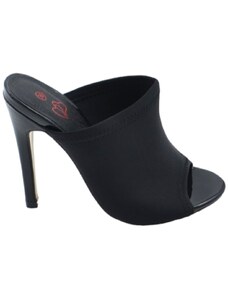 Malu Shoes Sandalo sabot donna mules open toe spuntato nero in licra con tacco a spillo 12 cm comodo aderente linea basic