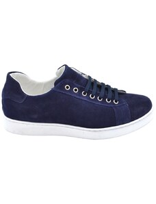 Malu Shoes Sneakers bassa uomo in vera pelle scamosciata blu fondo in gomma bianco basso 2 cm moda business man comfort
